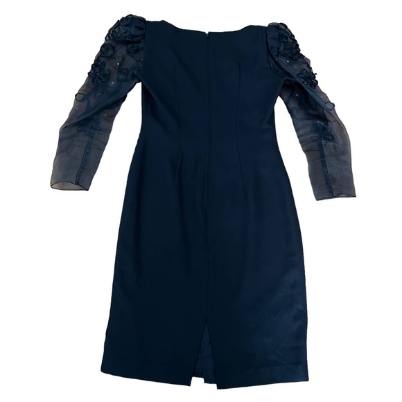 Maya Jornot For Michael Marcella Black Dress Embroider Design 3/4 Sleeve 8 VTG - Picture 9 of 16